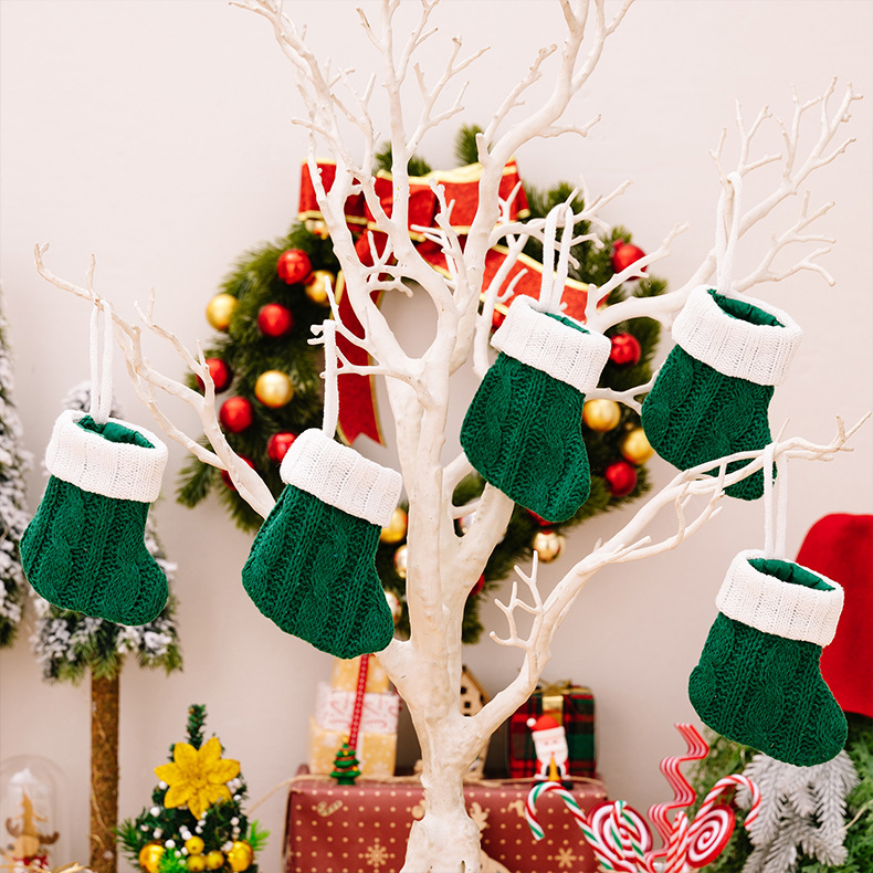 迷你針織聖誕襪 聖誕樹裝飾 糖果袋 聖誕吊飾 0