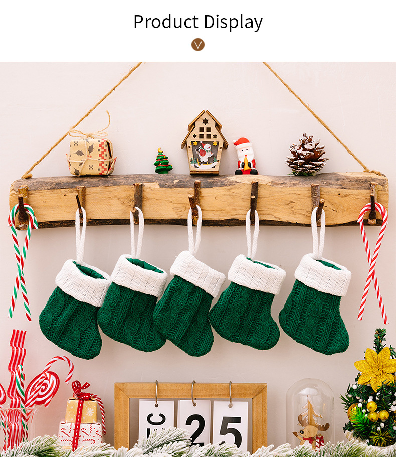 迷你針織聖誕襪 聖誕樹裝飾 糖果袋 聖誕吊飾 5