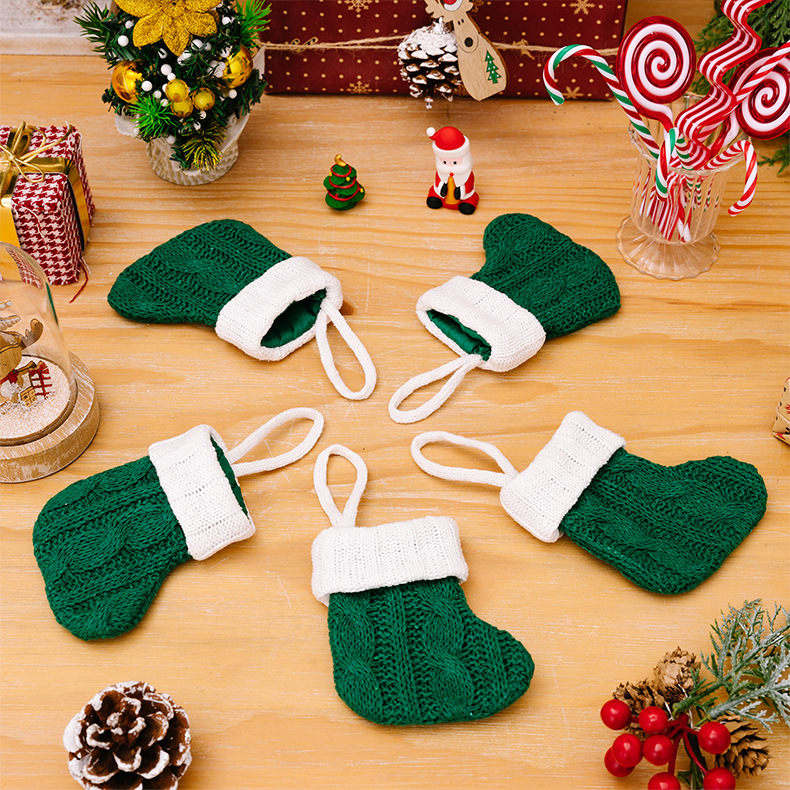 迷你針織聖誕襪 聖誕樹裝飾 糖果袋 聖誕吊飾 6