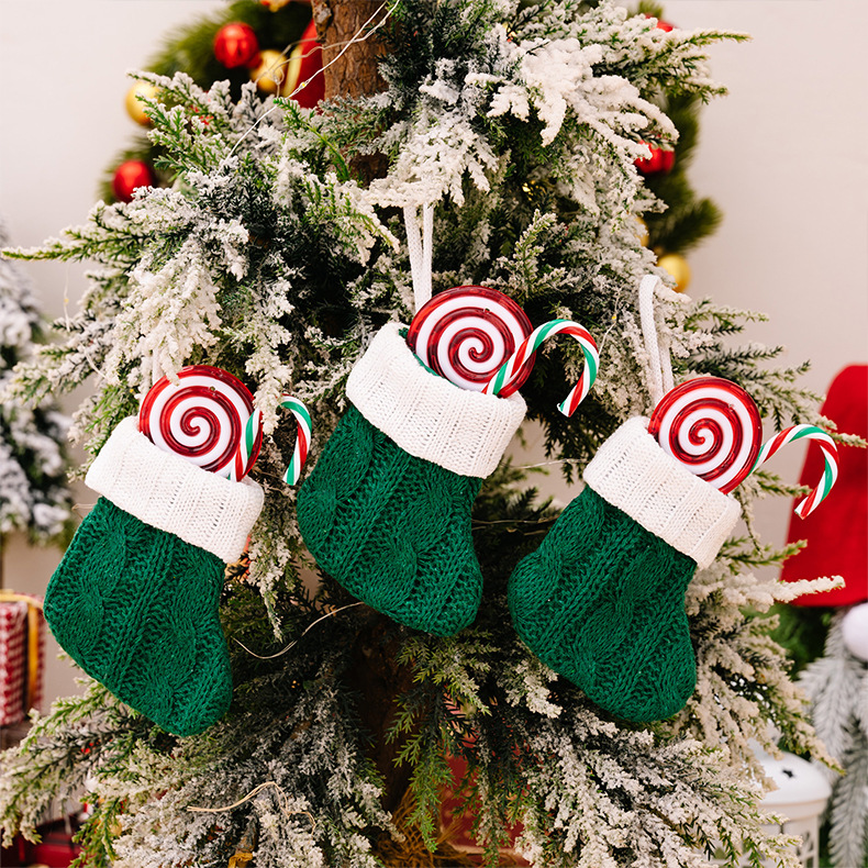 迷你針織聖誕襪 聖誕樹裝飾 糖果袋 聖誕吊飾 7