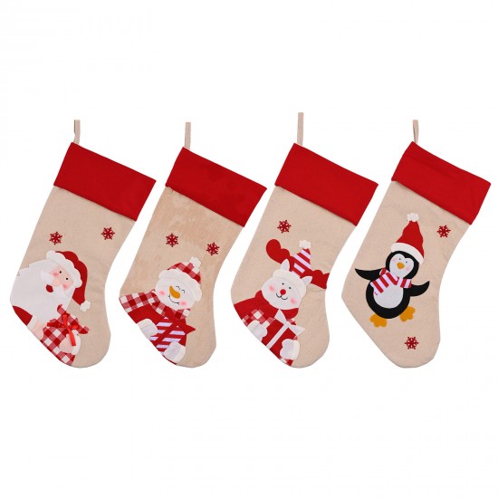 麻布印花聖誕襪 聖誕禮物 聖誕老人 雪人麋鹿 聖誕樹掛飾 禮物袋 