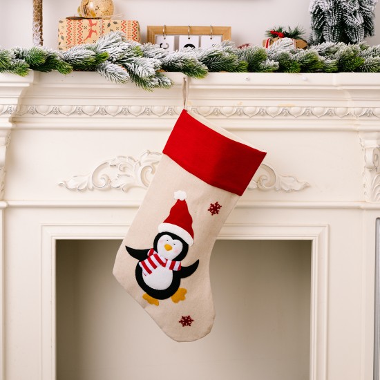 麻布印花聖誕襪 聖誕禮物 聖誕老人 雪人麋鹿 聖誕樹掛飾 禮物袋 