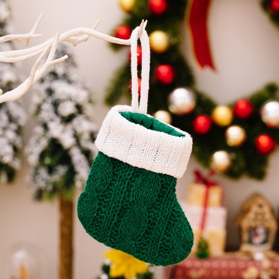 迷你針織聖誕襪 聖誕樹裝飾 糖果袋 聖誕吊飾 