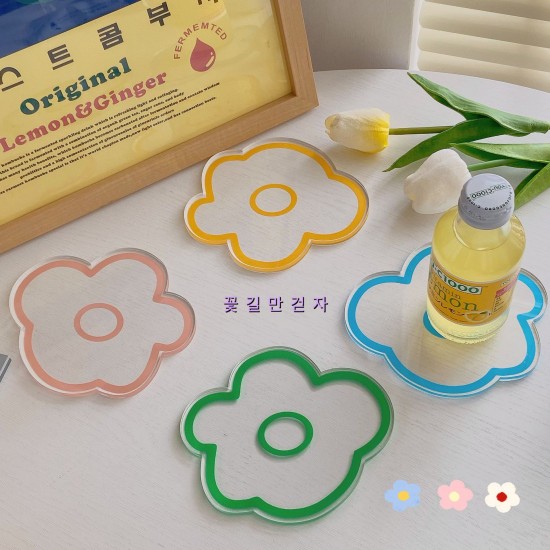 【花朵圖案】可愛小花壓克力杯墊 - 透明防燙隔熱墊