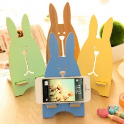 可愛兔子木質手機支架 木製手機托架