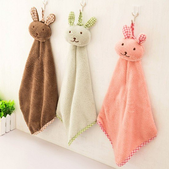 可愛兔子擦手巾 廚房浴室掛式擦手巾 珊瑚絨擦手巾 毛巾