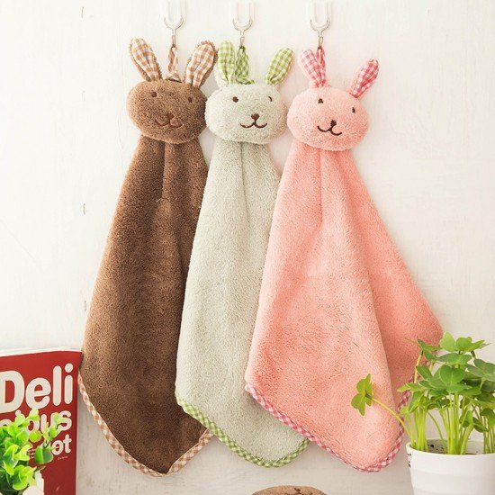 可愛兔子擦手巾 廚房浴室掛式擦手巾 珊瑚絨擦手巾 毛巾
