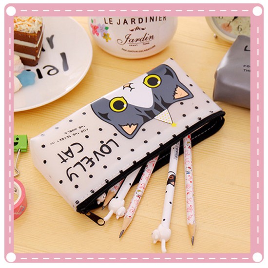 可愛小貓咪筆袋 卡通PU材質收納包 創意鉛筆盒 環保餐具袋