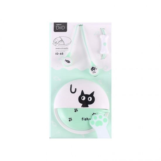 可愛卡通貓咪小魚耳機 收納盒 時尚入耳式立體音樂耳機