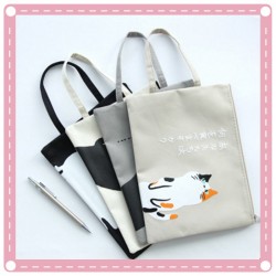貓咪圖案帆布拉鍊文件袋 A4手提文件袋 試卷收納袋