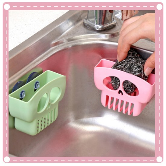 創意吸盤骷髏造型瀝水架 海綿肥皂置物架 廚房水槽多功能收納架
