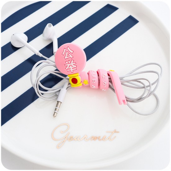 可愛長條粉色少女集線器 耳機收納繞線器 充電線整理收納繞線器