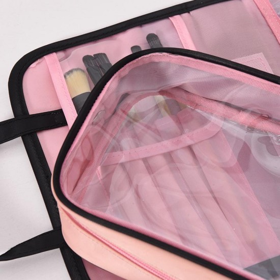 撞色防水大容量化妝包 多功能二合一手提收納包 旅行必備洗漱包