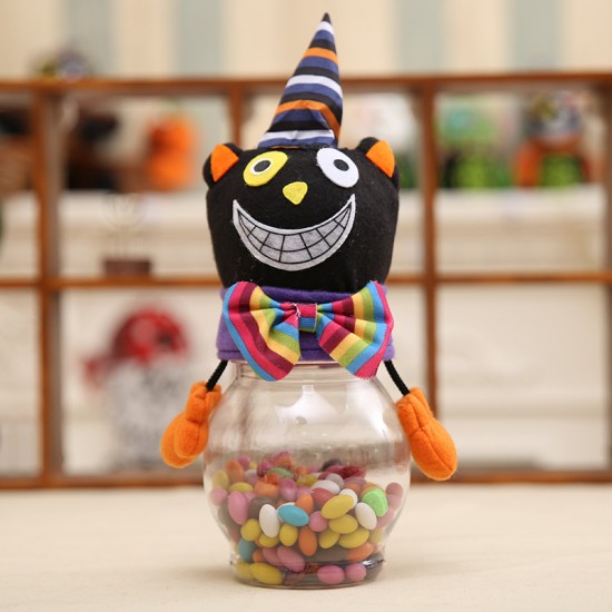 萬聖節必備 裝飾透明糖果罐 南瓜黑貓立體造型糖果盒 禮物罐