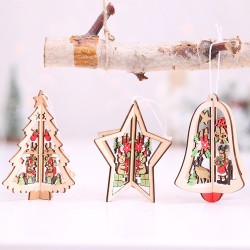 聖誕節必備 聖誕樹造型木質鏤空鈴鐺吊飾 聖誕樹裝飾用品