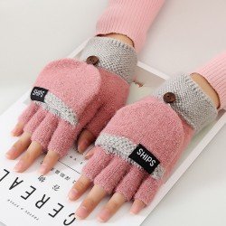 針織翻蓋保暖手套 男女通用露指手套 創意布藝冬季手套