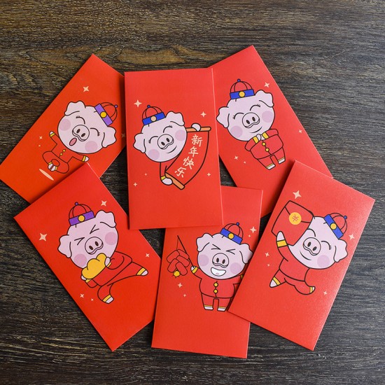 春節必備紅包袋 創意小豬圖案喜氣紅包袋 可愛小豬過年紅包袋 6個裝