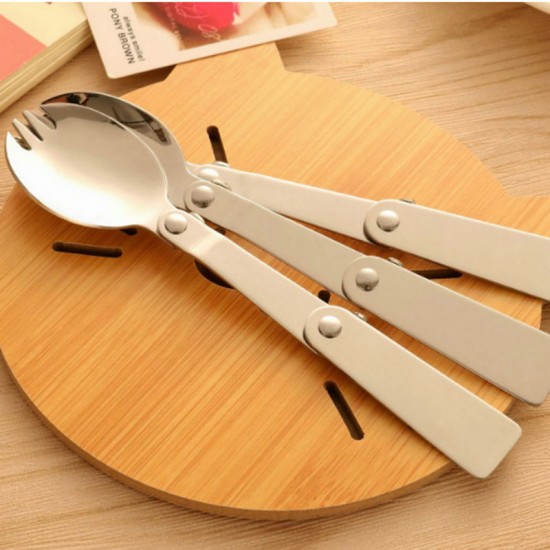 創意折疊餐具湯匙 304不銹鋼折疊勺叉 方便攜帶餐具組