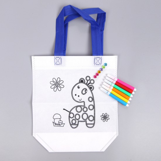 兒童美勞課DIY材料包 手繪著色塗鴉包 手提帆布環保袋