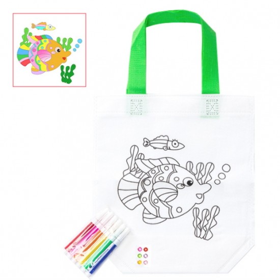 兒童美勞課DIY材料包 手繪著色塗鴉包 手提帆布環保袋
