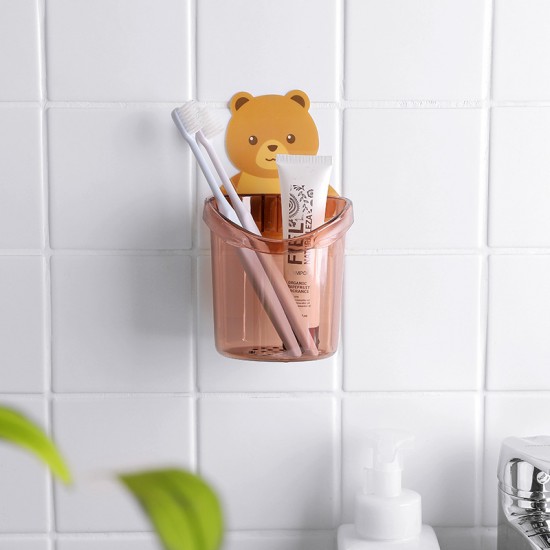 小熊無痕壁掛式收納桶 創意浴室必備無痕收納架 牙刷牙膏收納盒 置物架