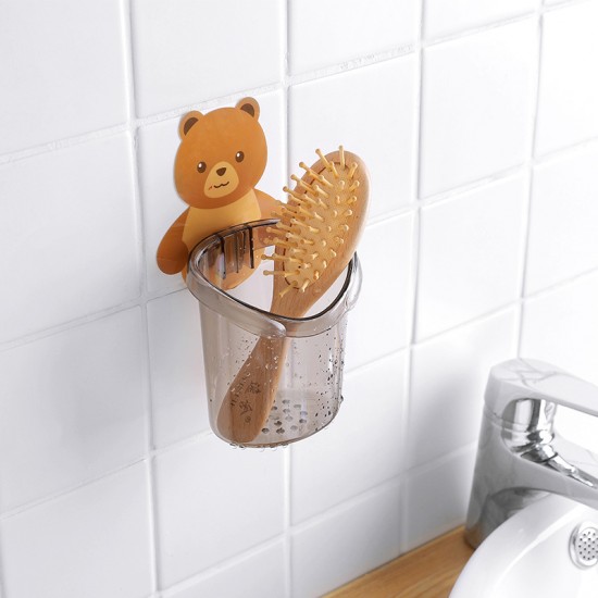 小熊無痕壁掛式收納桶 創意浴室必備無痕收納架 牙刷牙膏收納盒 置物架