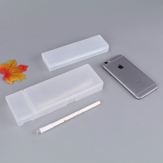 簡約素色磨砂鉛筆盒 多功能半透明收納盒