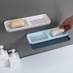 雙格壁掛式瀝水肥皂盒 創意無痕肥皂架 浴室廚房必備瀝水置物架 香皂盒