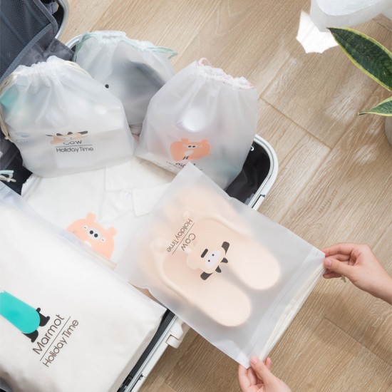 旅行防水PVC收納袋 可愛防水半透明束口袋 衣服鞋子收納整理袋 行李箱收納包