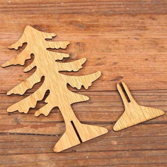 DIY木質聖誕樹桌面裝飾 創意大號小號聖誕樹 十字底木質聖誕樹
