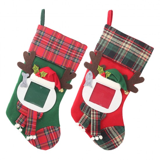 透明相框格子聖誕襪 聖誕節裝飾必備聖誕襪 糖果袋 禮物袋