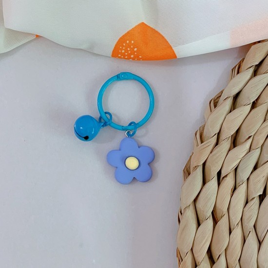 小清新花朵鈴鐺鑰匙圈 糖果色小花鑰匙裝飾 馬卡龍花朵鑰匙圈