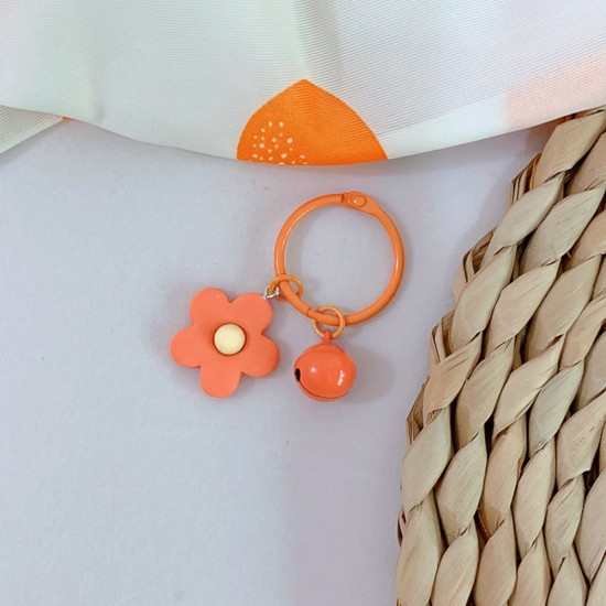 小清新花朵鈴鐺鑰匙圈 糖果色小花鑰匙裝飾 馬卡龍花朵鑰匙圈