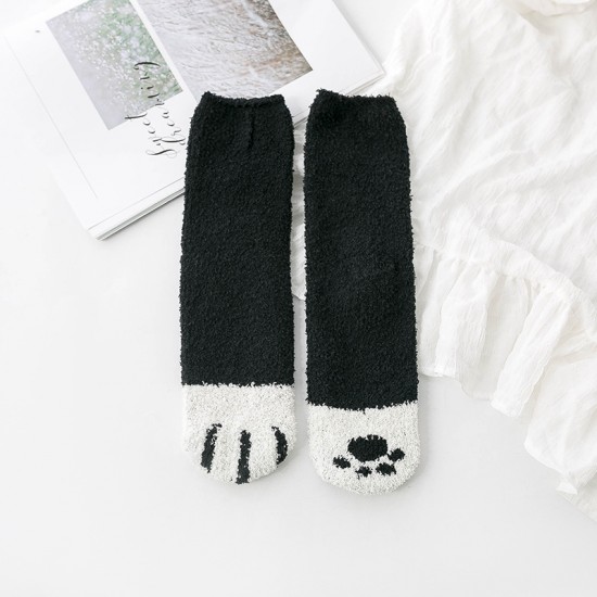珊瑚絨貓爪中筒襪 可愛保暖冬季襪子 貓奴必備加厚中筒襪