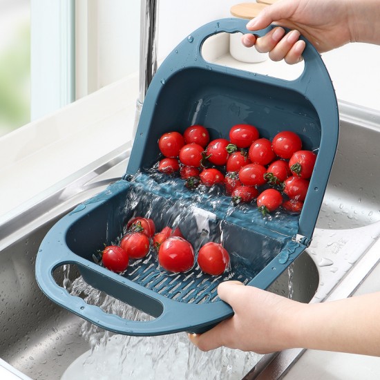 二合一折疊瀝水籃 創意塑膠蔬果洗菜籃 居家必備水果籃 兩用摺疊籃