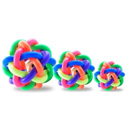 寵物七彩鈴鐺球 創意造型彩虹編織球玩具 七彩造型球橡膠玩具