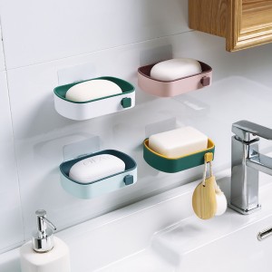 簡約雙色壁掛式肥皂盒 創意雙層瀝水肥皂架 浴室必備香皂盒 置物架