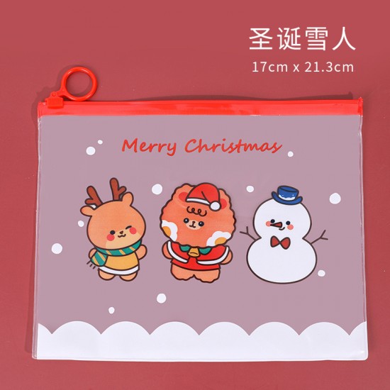聖誕節指環文件袋 創意學生必備透明文件袋 可愛聖誕老人雪人麋鹿文具袋 收納袋