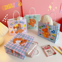 可愛小熊格紋手提紙袋 創意禮物提袋 多功能包裝袋 禮品交換禮物收納袋