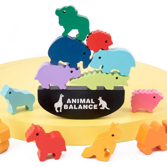 動物積木平衡玩具 木製疊疊平衡積木益智桌遊 創意動物蹺蹺板