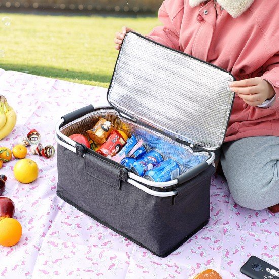 戶外野餐摺疊保溫收納籃 手提摺疊保冷箱 加厚收納保溫箱 保冷袋