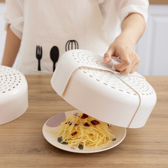 可折疊手提飯菜罩 圓形餐桌食物罩 鏤空透氣防蟲餐桌罩