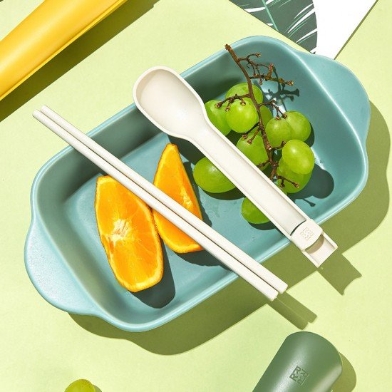 古箏造型餐具兩件組 學生上班族必備筷子湯匙2件組 方便攜帶PP餐具