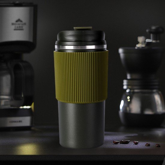 304不鏽鋼咖啡隨行杯 簡約保溫咖啡杯 時尚矽膠防滑保溫杯