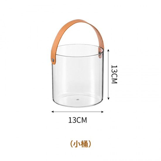 多用途透明手提籃 皮革香檳桶冰鎮桶 透明水果籃 花籃 魚缸