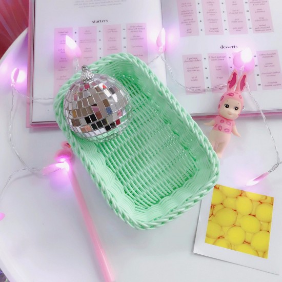 馬卡龍編織收納籃 少女粉色系拍照道具 多功能桌面雜物籃 置物籃