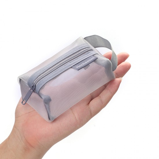 簡約網紗收納袋 立體方形零錢包 大容量卡片鑰匙包 透明收納袋