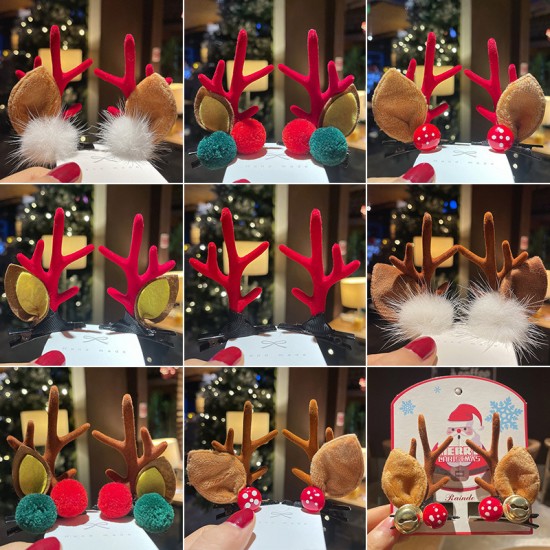 聖誕鹿角髮夾 表演道具 聖誕節 聖誕派對 毛球髮夾 森林系髮夾 