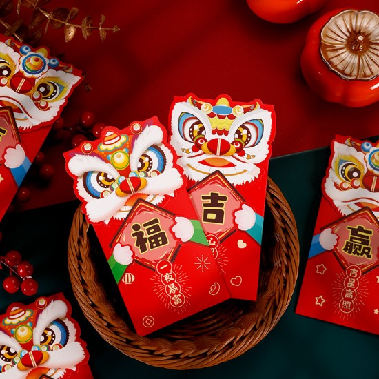  俏皮舞獅新年祝福紅包 壓歲錢紅包 新年用品 春節 6入裝