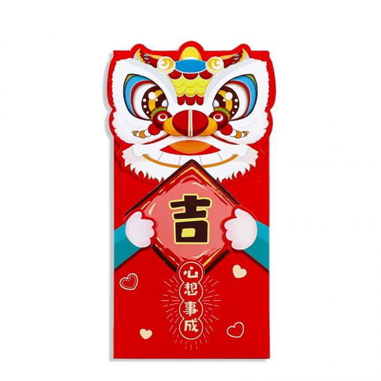  俏皮舞獅新年祝福紅包 壓歲錢紅包 新年用品 春節 6入裝